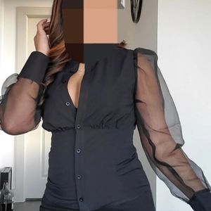 Black Mesh Sleeve Blouse